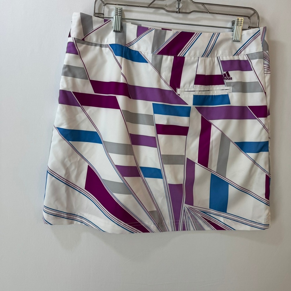 Adidas‎ ClimaCool Golf Skort Womens 8 White Purple Geometric Abstract Print Mini